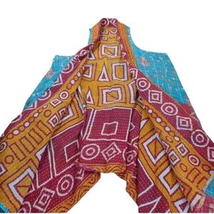 Kantha Boho Patchwork Duster Vest Patch Pockets Festival Fairy Colorful Coastal